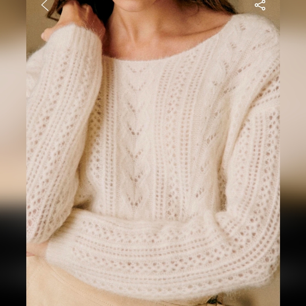 Sezane Malou Wool/Kid Mohair Fancy Open Work Jumper